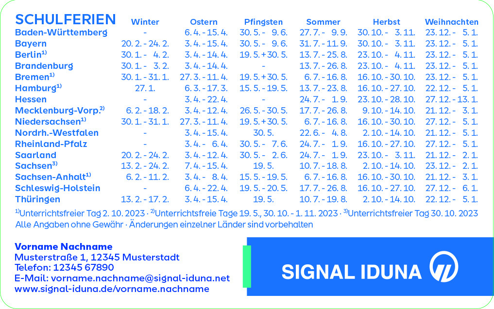 VE 500 Stück Kalenderkärtchen mit individuellem Eindruck SIGNAL IDUNA